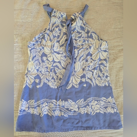 Tommy Bahama Relax Slvless Halter Top Blue/White Hawaiian Tropical Floral Sz L - Picture 2 of 7
